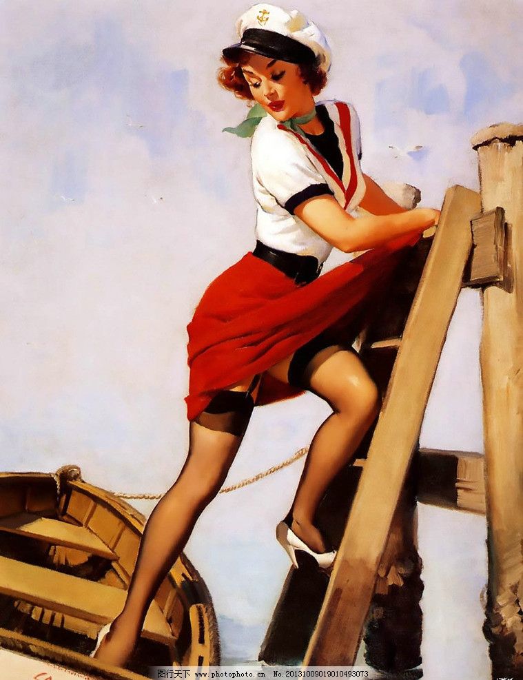 欧美复古招贴画 复古欧美美女 插画设计素材 欧美美女 复古美女 人物 绘画 美女招贴画 绘画书法 文化艺术 设计 Pin up girl 欧美复古美女招贴画 女性妇女 人物图库 300DPI JPG 性感 美女 船 梯子 600DPI