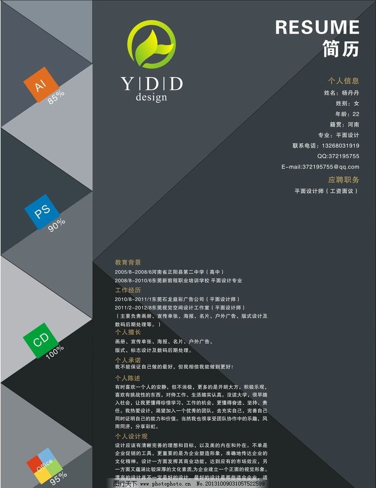 个人简历 简历 平面设计师 ai ps cd 三角形 广告设计 其他设计 矢量图片
