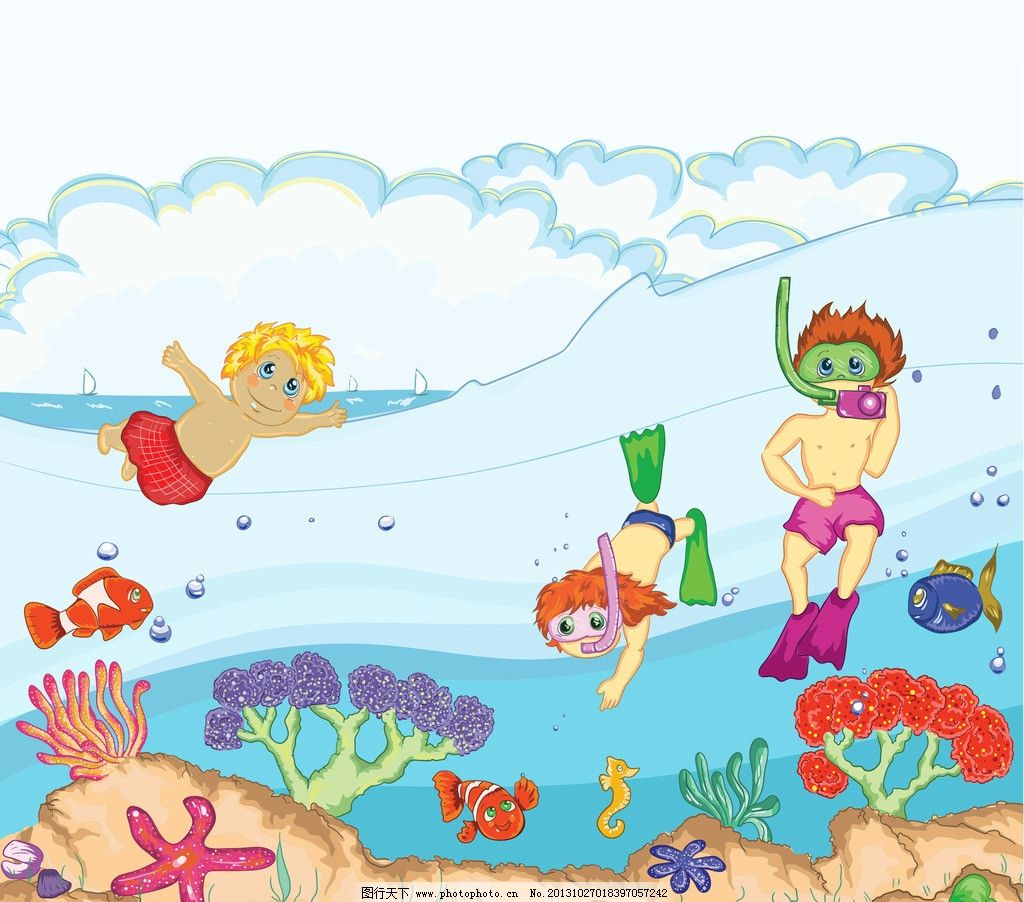 手繪一個游泳的小男孩, 手繪, 清新, 游泳素材圖案，PSD和PNG圖片免費下載