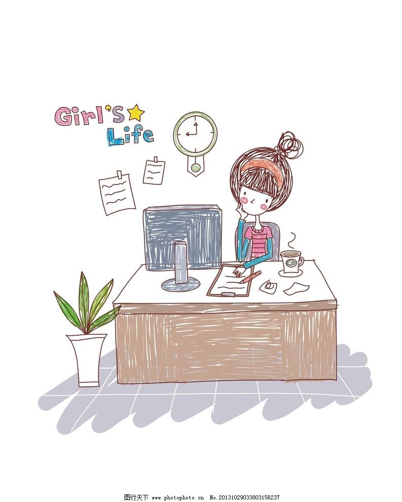 卡通女孩 工作 办公女孩 T恤印花 服装印花 卡通 儿童 图案 图形设计 创意插画 插画 创意 创意设计 时尚 图案设计 卡通画 可爱卡通 装饰画 时尚色彩 卡通底纹 本本封面 儿童服装 儿童绘画 服装印花图案 矢量素材 其他矢量 矢量 CDR