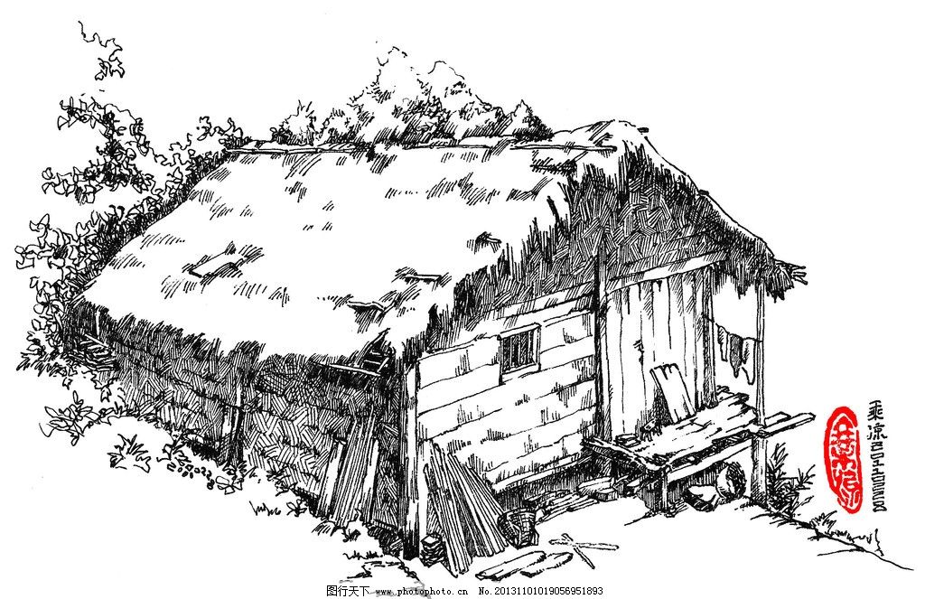 农舍 风景 速写 线描 黑白 绘画 房屋 绘画书法 文化艺术 设计 200dpi