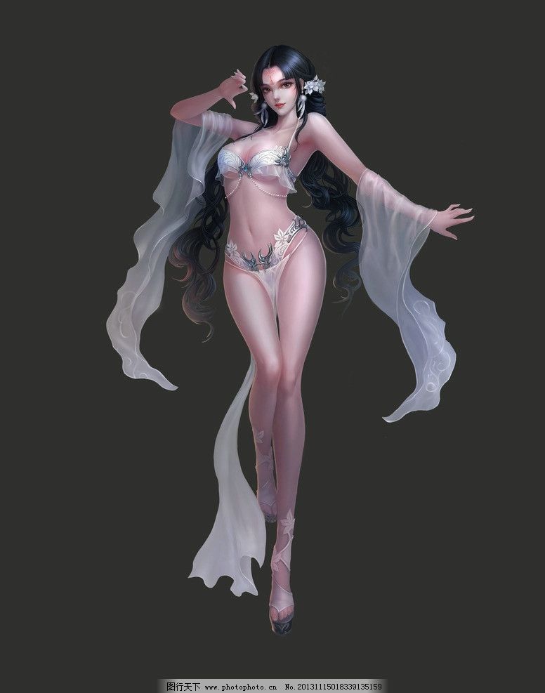 手绘性感白衣美女