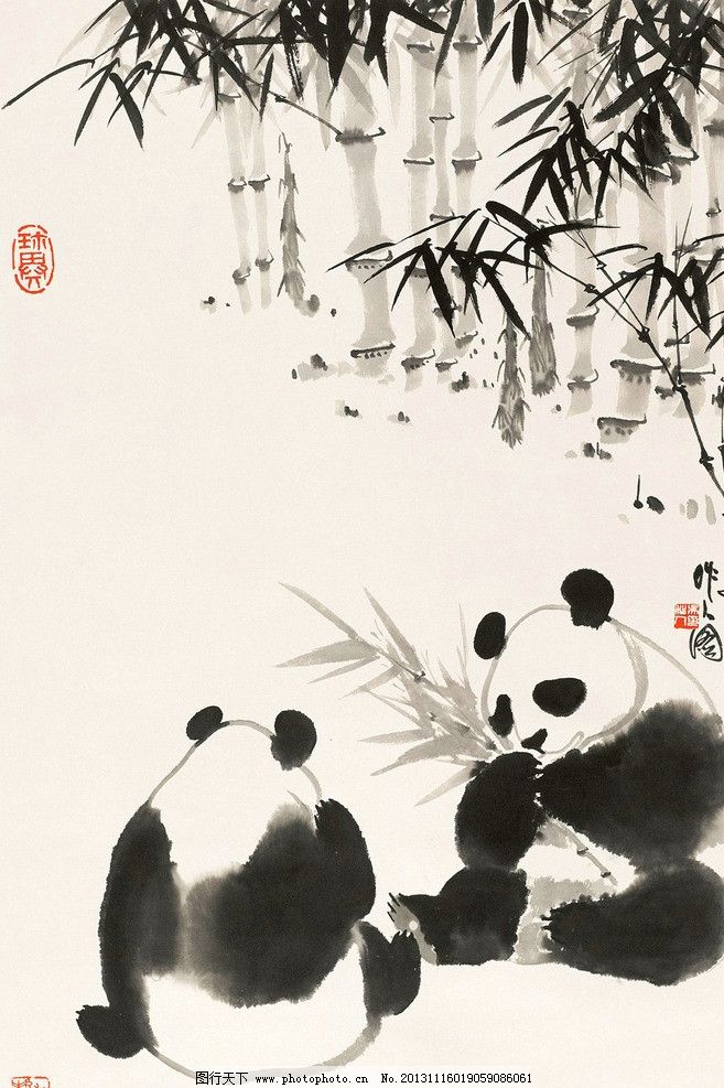 熊猫和竹子布贴画图片展示