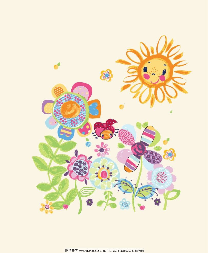 卡通画 花园 鲜花 花朵 太阳 儿童 卡通 T恤印花 儿童印花 服装印花 图案 图形设计 创意插画 插画 创意 创意设计 时尚 图案设计 可爱卡通 装饰画 时尚色彩 卡通底纹 本本封面 儿童服装 儿童绘画 卡通设计 广告设计 矢量 AI