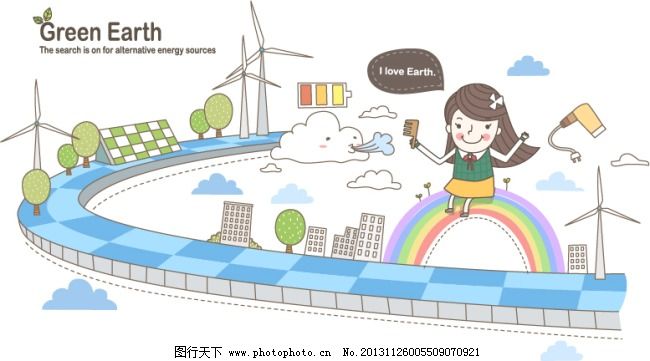 风能发电,风能发电免费下载 韩国 环保 卡通 绿