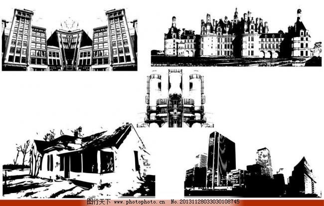 手绘建筑 手绘 建筑 城市 剪影 铅笔画 素描 速写 房屋 欧式建筑 国外