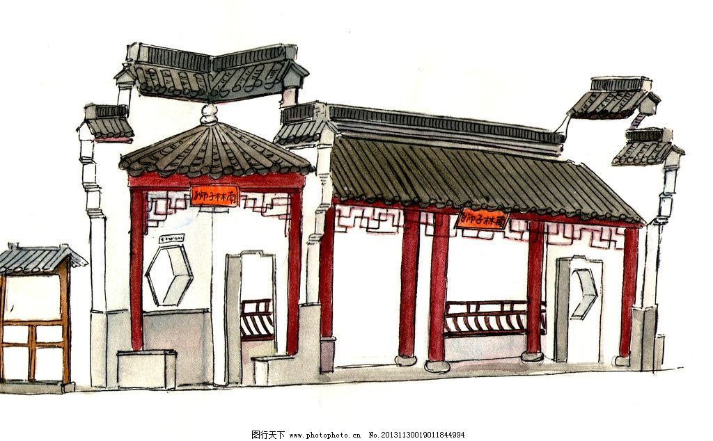 手绘公交车站图片,苏州 原创 水彩 手绘苏州 绘