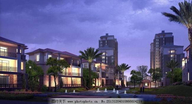 小区景观夜景效果图图片_其他_装饰素材_图行