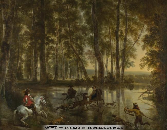 打猎 狩猎 鹿 森林 猎人图片_油画_装饰素材_图