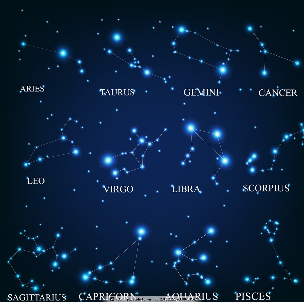 12星座,十二星座 星空 蓝色 十二星座图标 白羊座-图