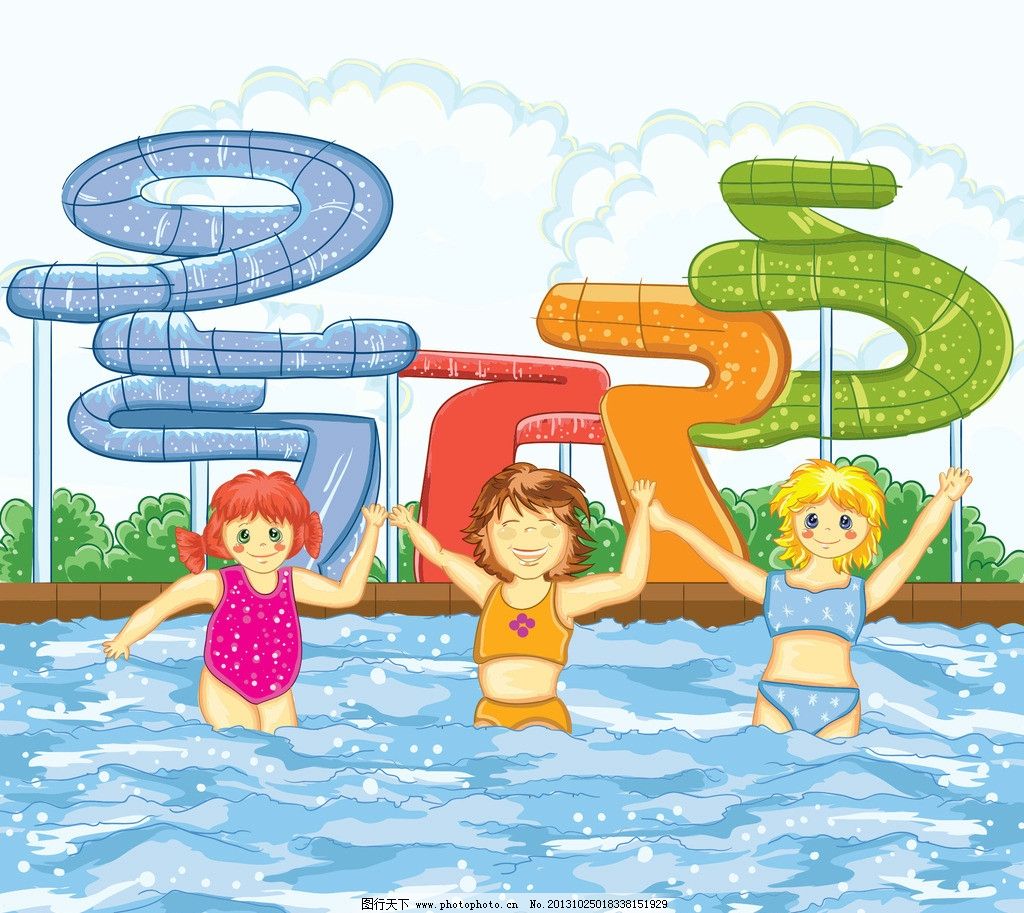 卡通儿童滑滑梯水上游乐场素材下载-欧莱凯设计网