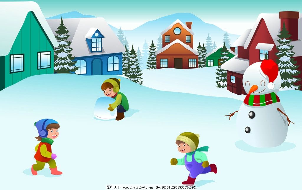 卡通儿童 卡通人物 商务 小孩 雪地 冬天 圣诞节 卡通背景 时尚人物